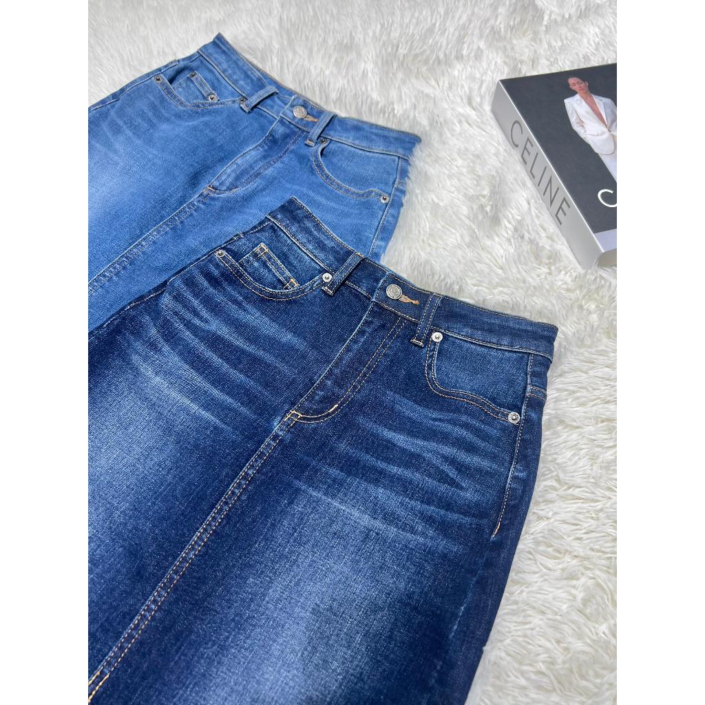 Chân Váy Jean Dáng Dài Xẻ Trước V2_ Váy bò dáng dài cạp cao thanh lịch, fom đẹp, thương hiệu Samma Jeans - D/Blue(Xanh đậm)