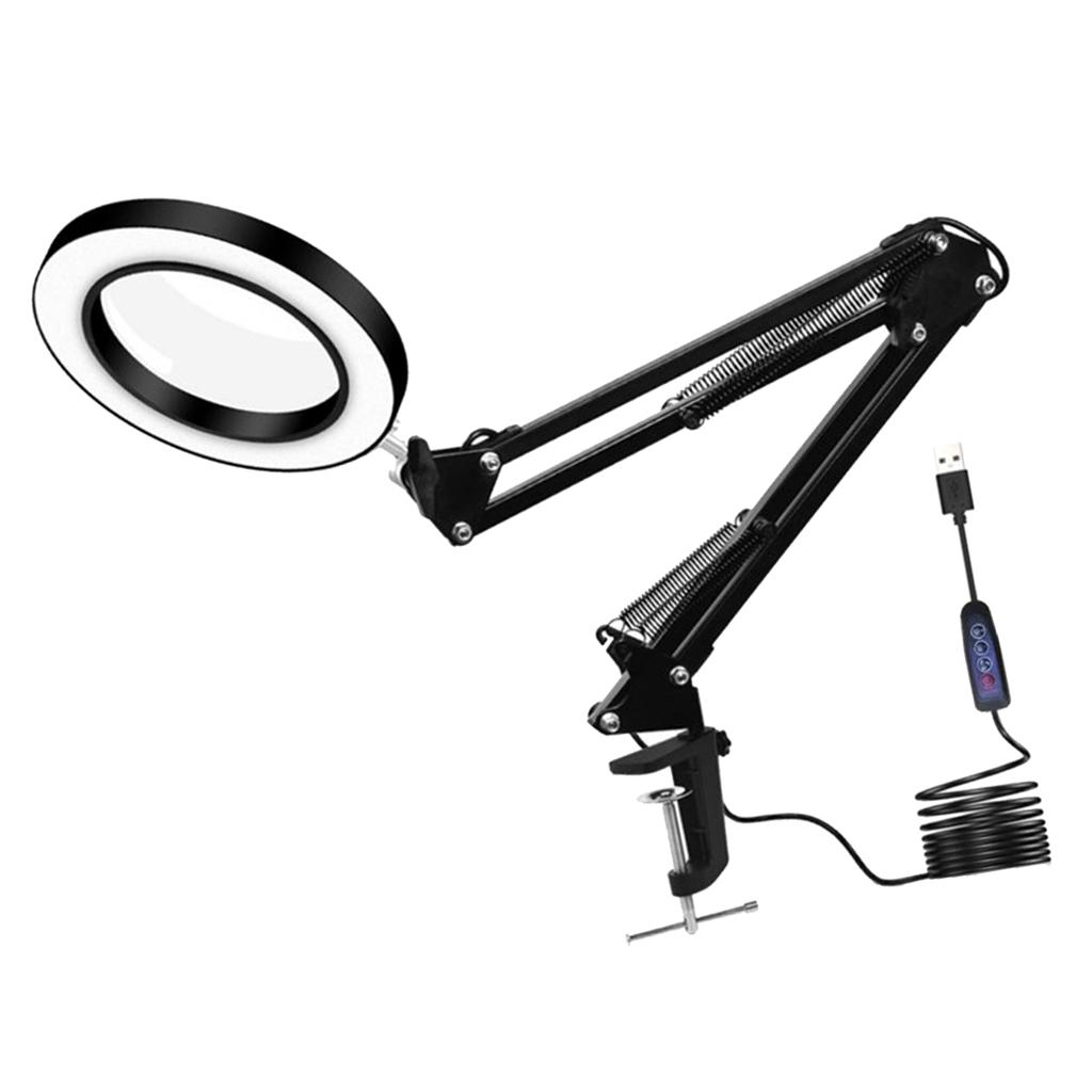 Hilabee Kính Lúp Để Bàn Kẹp 5X Kính Phóng Đại Ống Kính W/Có Thể Điều Chỉnh Xoay Cánh Tay