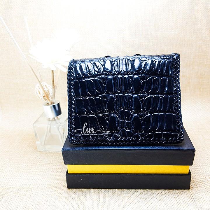 Ví Nam Da Cá Sấu LuxLeather LM1101 Đan viền thủ công - Một mặt - Kiểu Đứng- Da đuôi