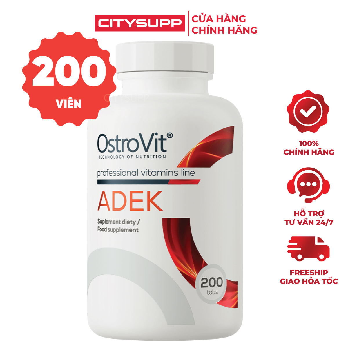Viên Uống Bổ Sung Vitamin Toàn Diện A, D, E, K Ostrovit ADEK (200 viên) Hỗ Trợ Mắt, Da, Tim Mạch, Xương Khớp | Nhập khẩu Ba Lan