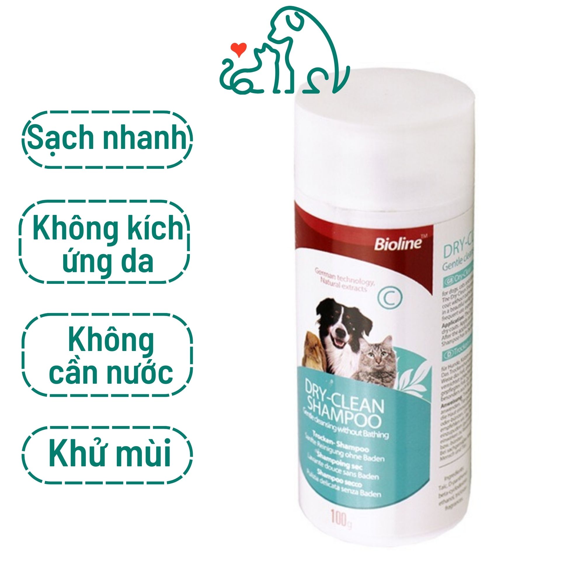 Bột phấn tắm khô chó mèo Dry Clean Biloline hương nước hoa chai 100g