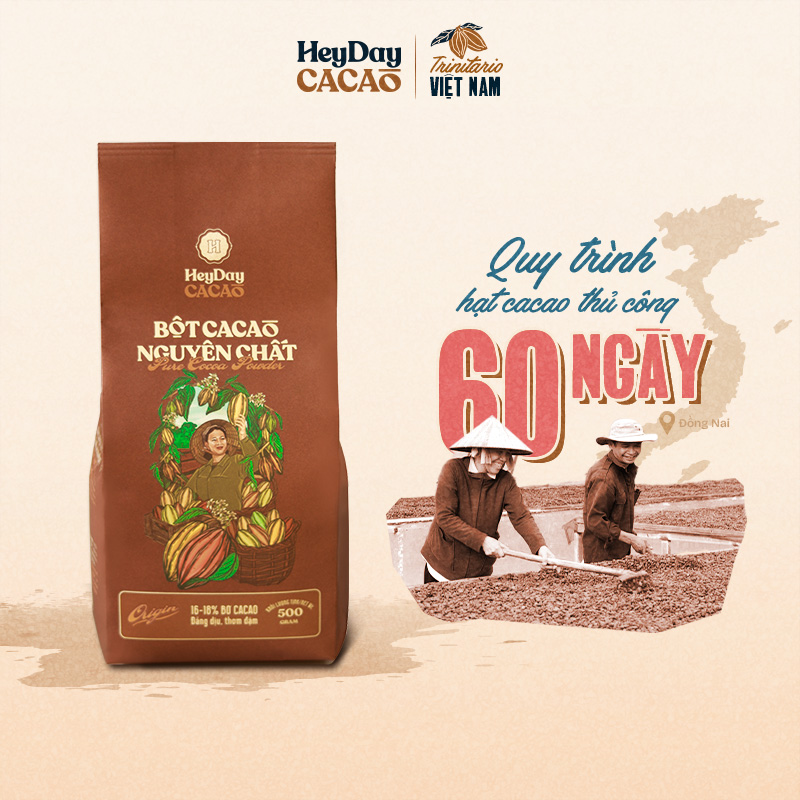 Bột cacao nguyên chất 100% Việt Nam - Dòng Origin thượng hạng túi giấy 500g - Heyday Cacao