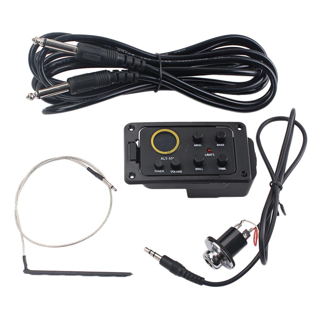 4-Band EQ Equalizer Acoustic Guitar Kits Preamp Piezo Pickup w/ Cable Screws