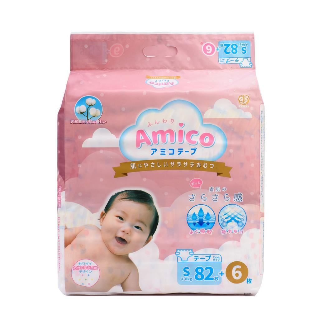 Bỉm - Tã dán Amico size S 82+ 6 miếng (Cho bé 4 - 8 kg)