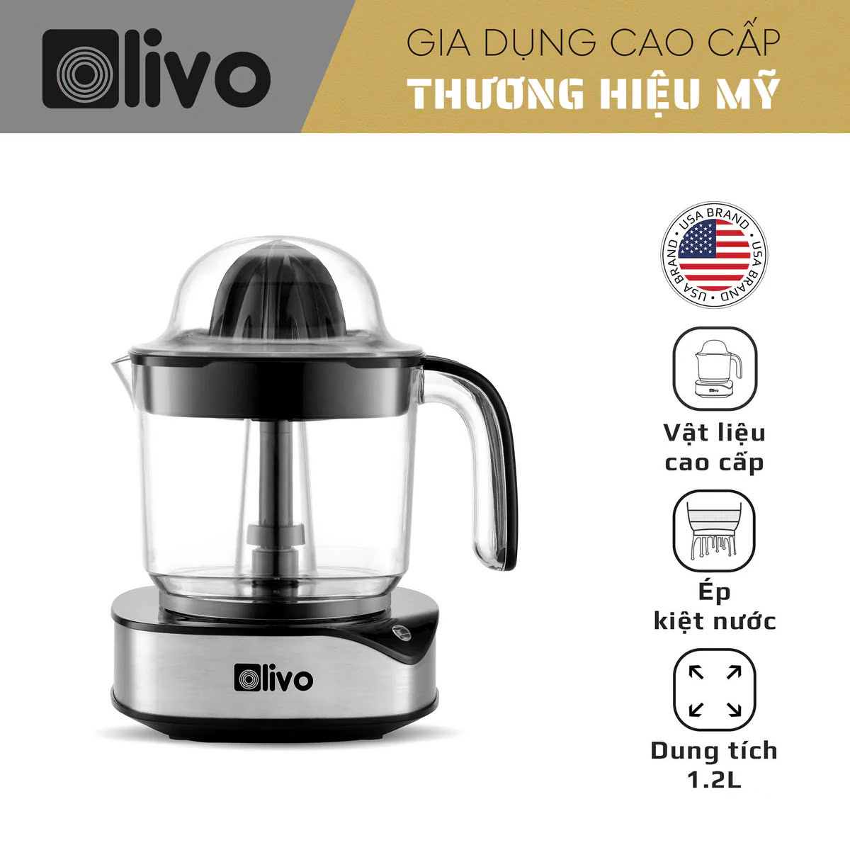 [Hàng chính hãng] Máy vắt cam OLIVO CJ12 40W dung tích 1.2L, hai đầu vắt lớn nhỏ tiện lợi, tự động đảo chiều