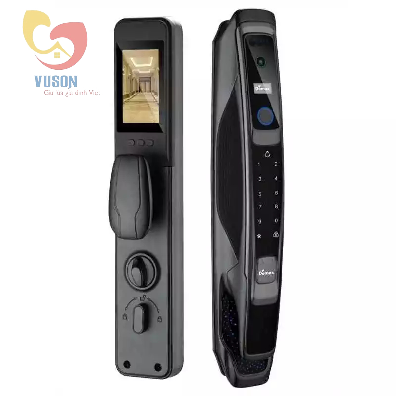 KHOÁ CỬA DEMAX SL968 CNC GREY FACE ID - APP WIFI VIDEO CALL CHUÔNG HÌNH - Hàng Chính Hãng