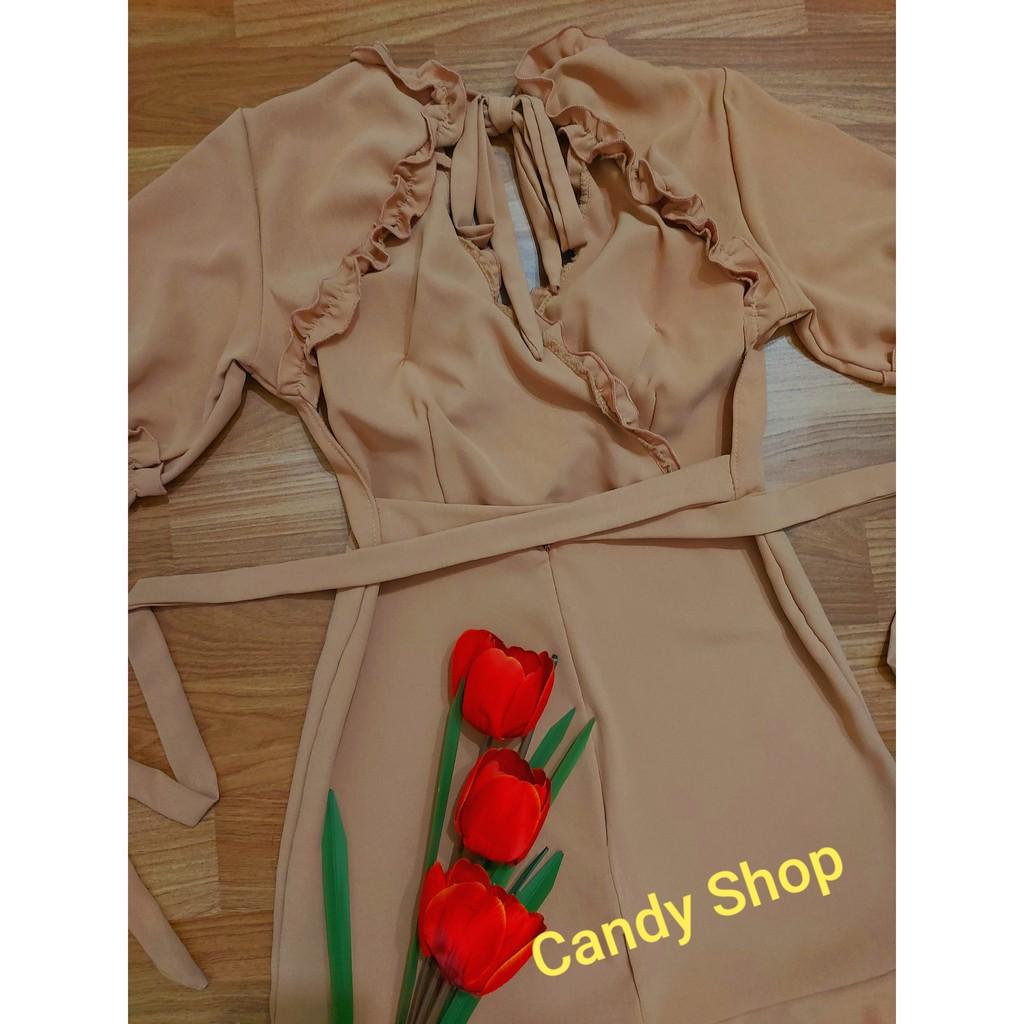 Đầm đũi xòe bèo hở lưng cột nơ kèm mút + Ảnh thật