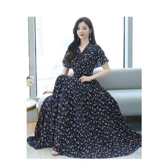 HÀNG NHẬP - ĐẦM MAXI VOAN HOA CỔ THẮT NƠ