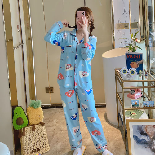 Đồ bộ dài đồ mặc nhà pijama họa tiết mèo tim đáng yêu siêu cute mẫu mới 2020