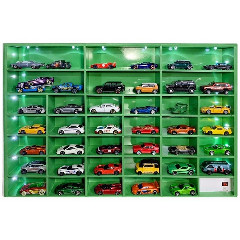 Kệ 35 Ô Trưng Bày Xe Mô Hình Tomica, Hot Wheels Tỉ Lệ 1:64, 1:32 Màu Irish Green