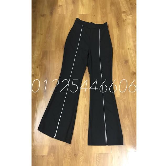 Quần ống loe xẻ trước, viền trắng