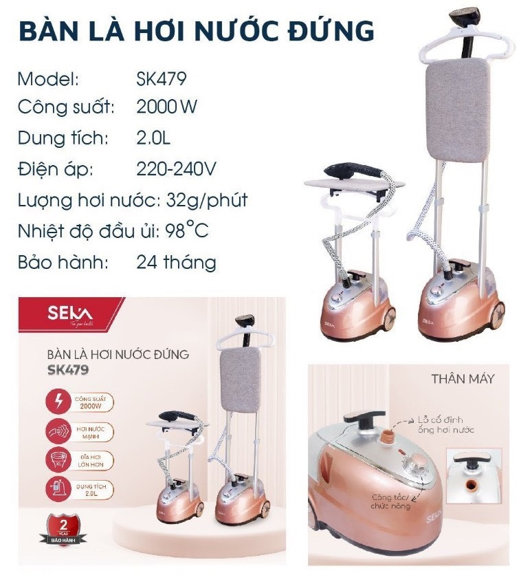 Bàn Là Cây Hơi Nước SEKA SK479 Kèm Bàn Ủi Công Suất 2000W Dễ Dàng Sử Dụng, Phù Hợp Nhiều Loại Vải- Hàng Chính Hãng
