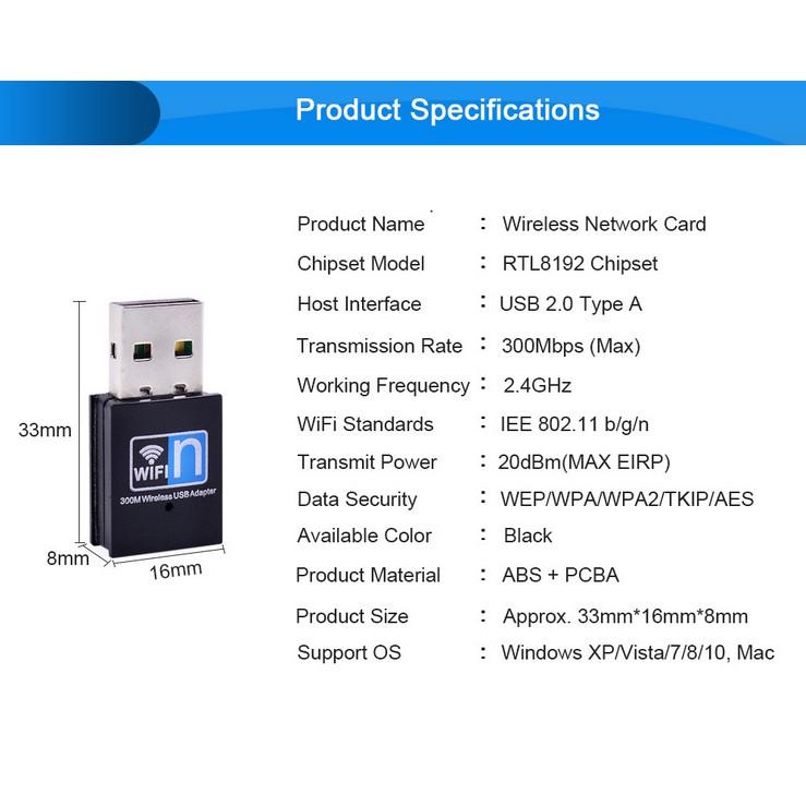 USB wifi -usb thu sóng wifi cực mạnh tốc độ 300Mbps cho máy tính, laptop (Không râu)