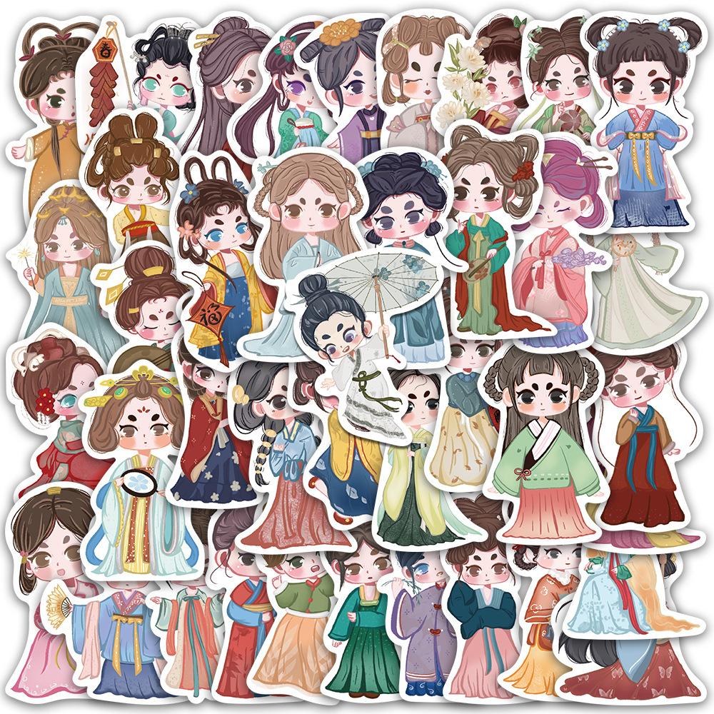 Sticker chibi cổ trang hoạt hình cute trang trí mũ bảo hiểm,guitar,ukulele,điện thoại,sổ tay,laptop-mẫu S79