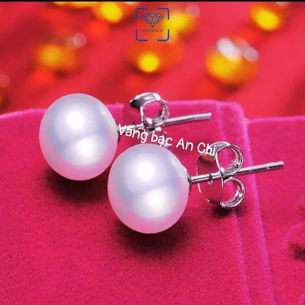 Bông tai nụ trai chốt bạc thanh lịch thời trang, trang sức Anchi jewelry