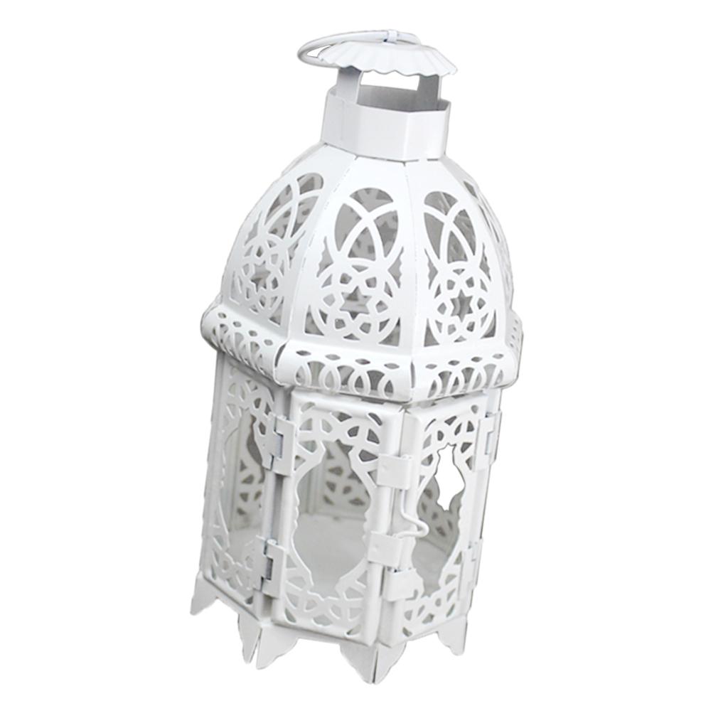 Tea Light Candle Holder Moroccan Lantern Coloured Glass Candlestick White