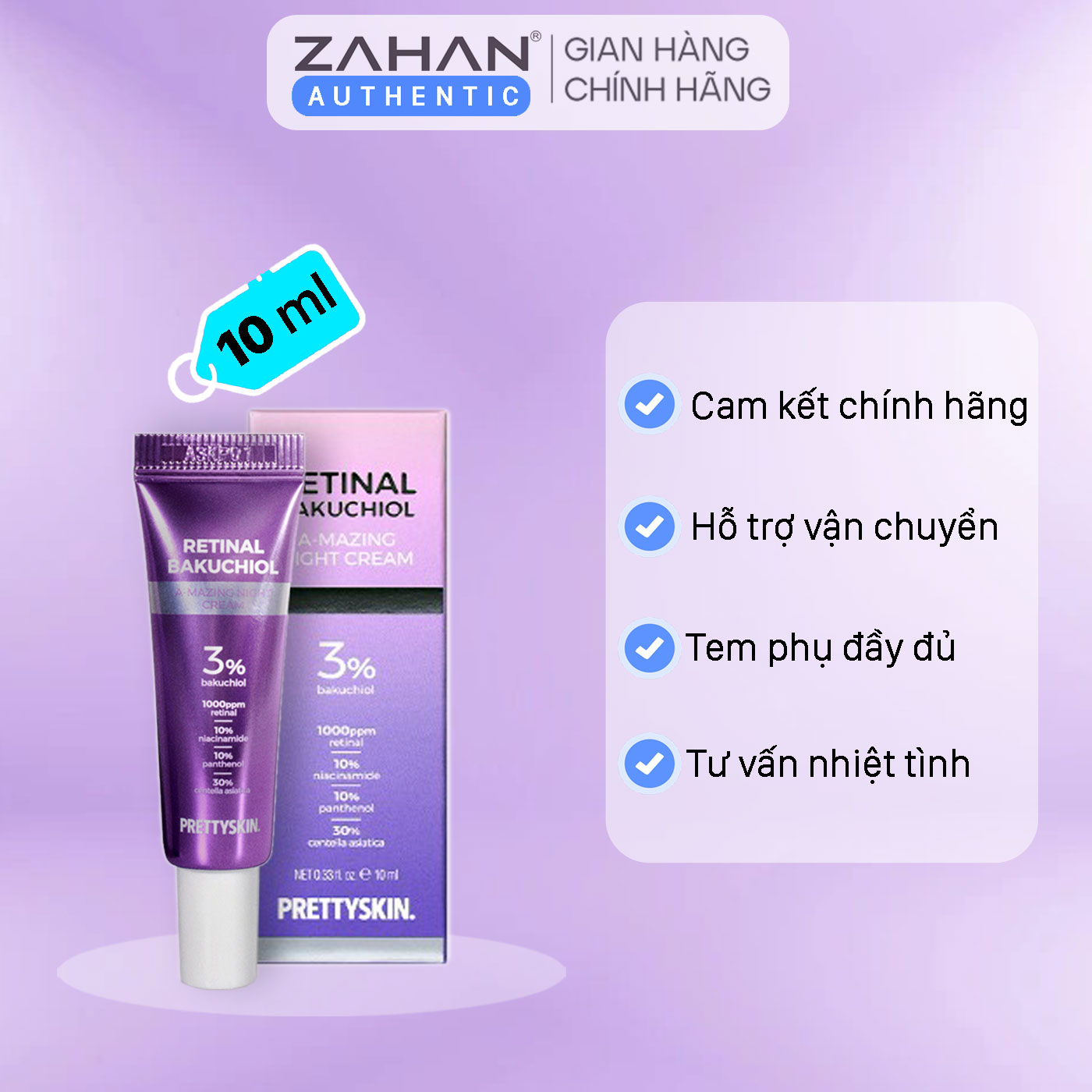 Kem dưỡng tái tạo, trẻ hoá làn da PRETTYSKIN RETINAL BAKUCHIOL A-MAZING NIGHT CREAM