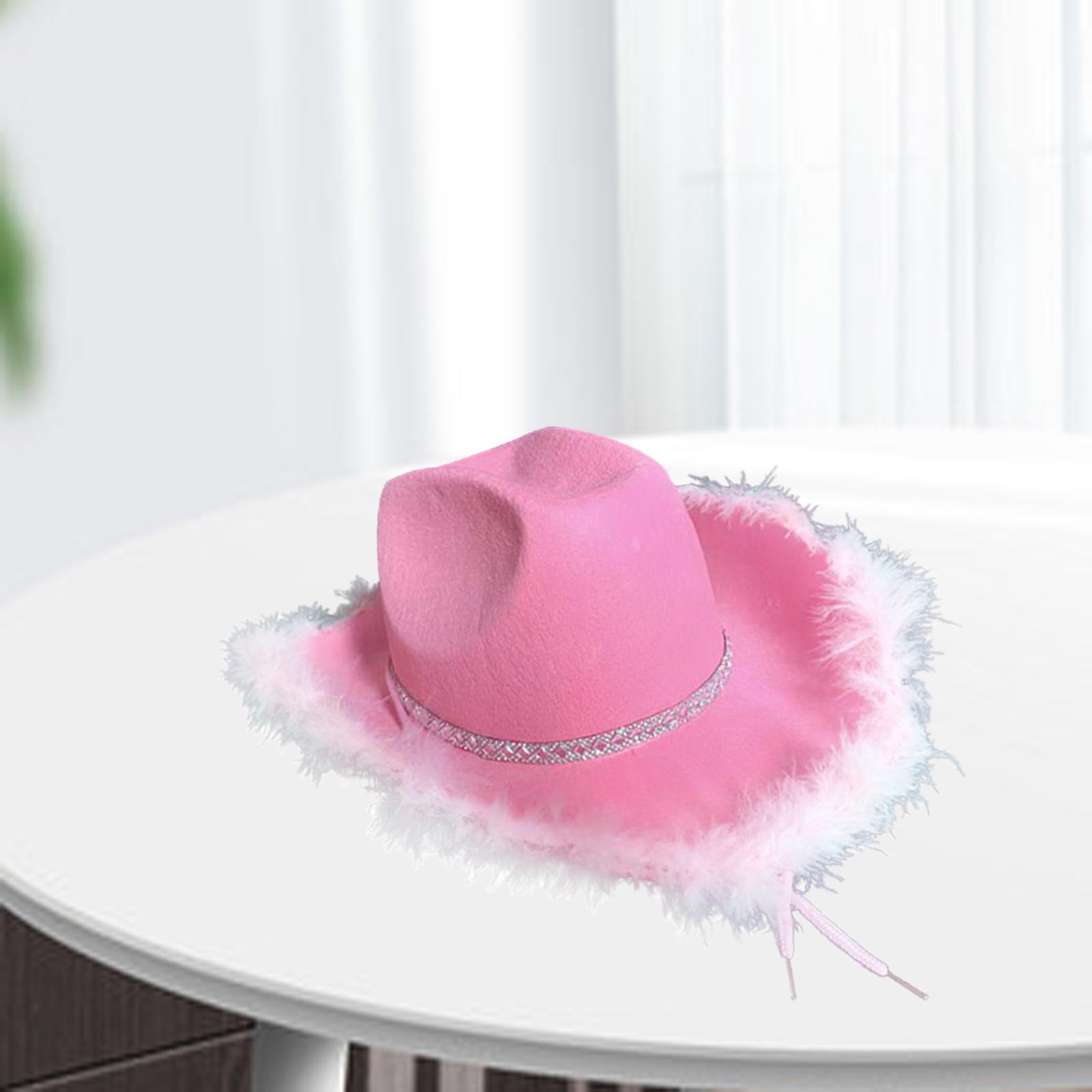 Pink Cowgirl Hat, Women Cowboy Hats with Feather Edge, Cowboy Costume Accessories for Adults Party Hat and Play Dress up