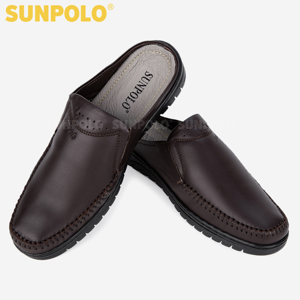 Dép Sục, Dép Sapo Nam Da Bò SUNPOLO SPO293 Bền đẹp