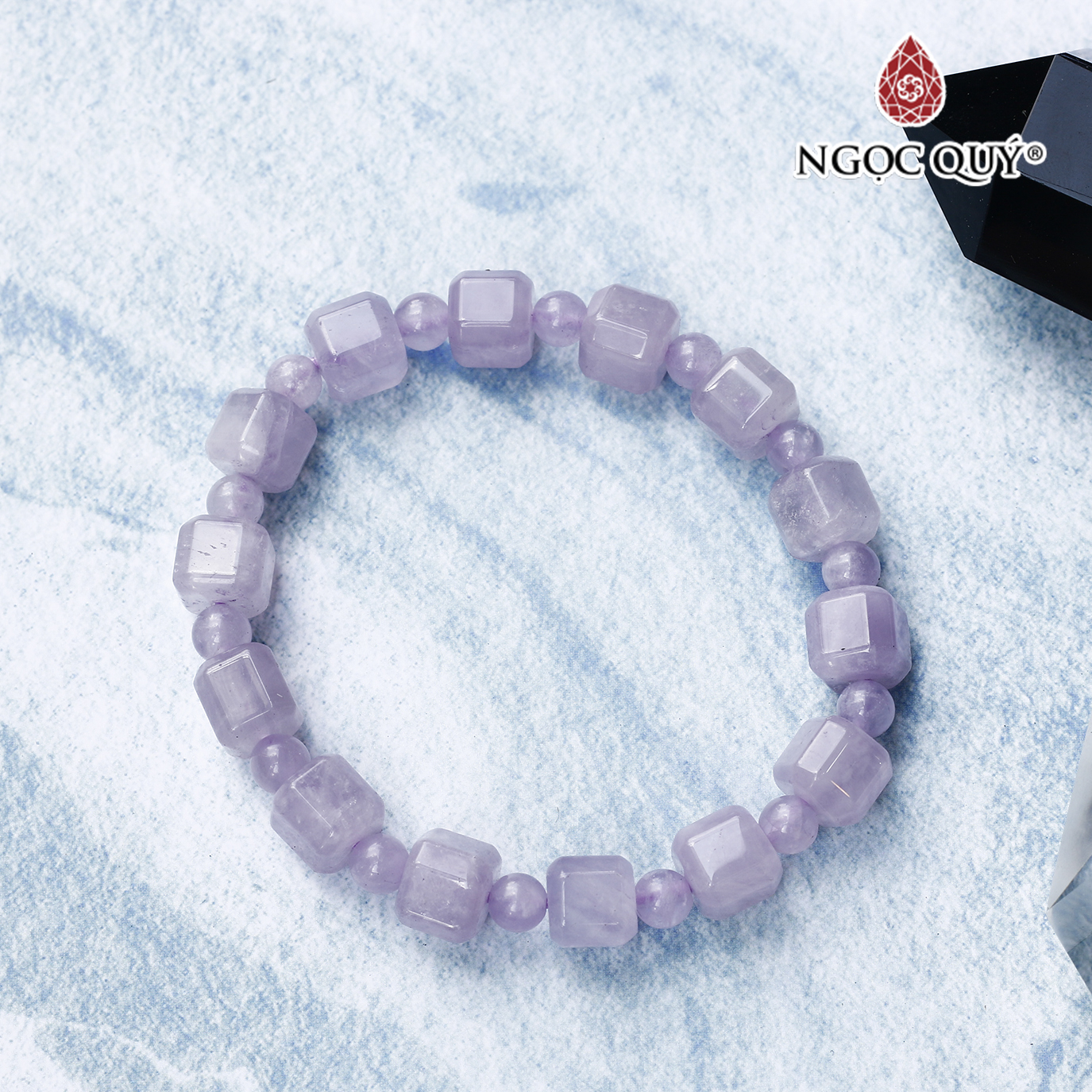 Vòng thạch anh tím ngọc lavender amethyst hạt vuông 8mm, hạt tròn 5mm mệnh hỏa. thổ - Ngọc Quý Gemstones