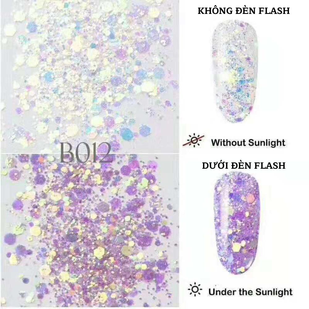 Set nhũ vảy cá kim tuyến nail Yapas 8 hũ, Nhũ rắc móng kim cương trang trí chuyên nghiệp