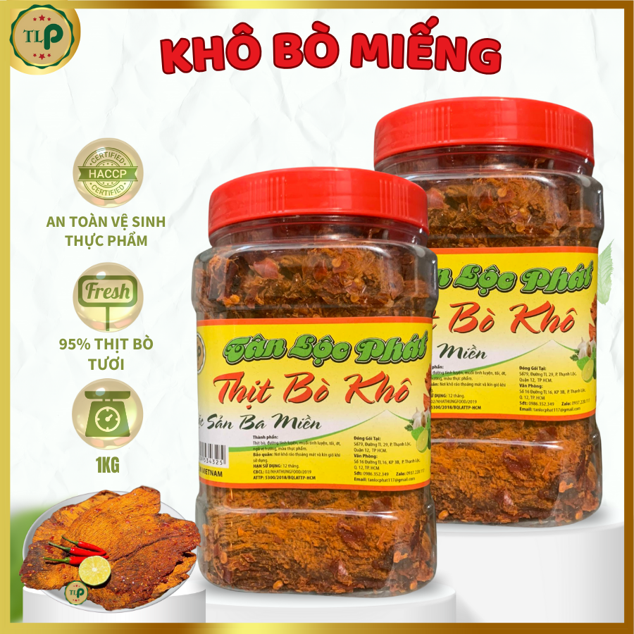 Bò Khô Miếng Tân Lộc Phát Combo 1Kg - Mỗi Hũ 500G