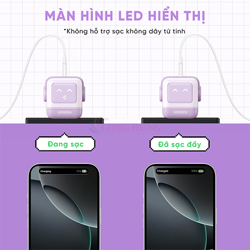Cốc sạc Ugreen Uno RG GaN 1USB 2Type-C Robot Fast Charger 65W CD361 - Hàng chính hãng
