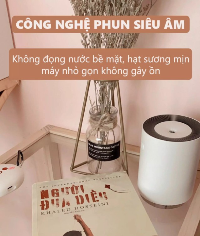 Máy xông tinh dầu HUGEN phun sương tạo ẩm phòng ngủ, ô tô, tán hương thơm, khử mùi phòng, có 3 chế độ đèn hiển thị làm đèn ngủ