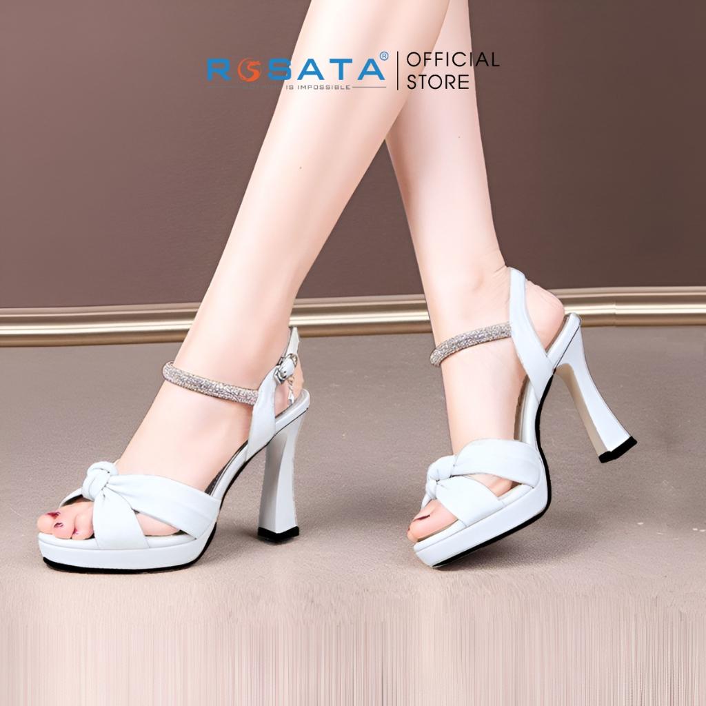 Giày sandal cao gót nữ ROSATA RO504 mũi tròn quai mảnh kim tuyến cao 9cm xuất xứ Việt Nam - Đen