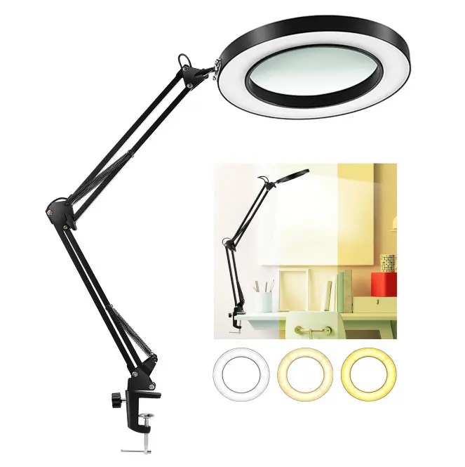 Kính lúp gắn bàn có đèn TERINO DE-5XB - Hàng chính hãng
