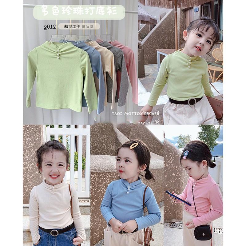 Áo thun cotton mịn cổ 2 phân đính ngọc cực dễ thương bé gái