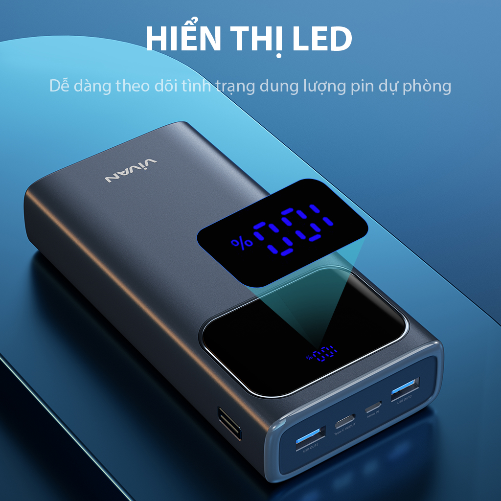 Pin Sạc Dự Phòng VIVAN VPB-C30 Dung Lượng 30000MAH Công Suất Lớn 22.5W Hỗ Trợ Sạc Nhanh 5A Chuẩn PD QC 3.0 VOOC Hàng Chính Hãng