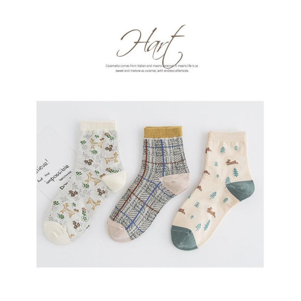 Vớ cổ cao Muzini tất nữ cotton họa tiết dễ thương TN105