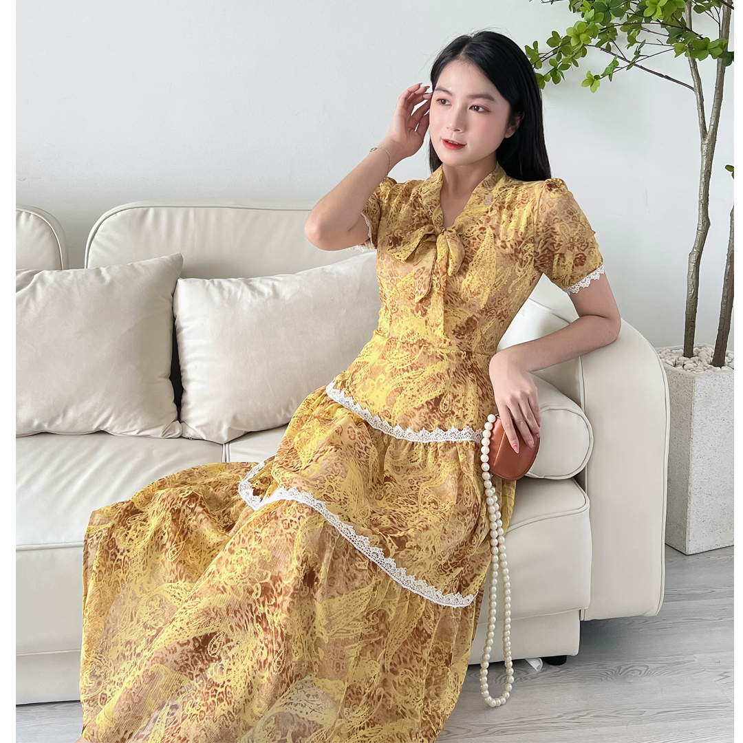 Đầm maxi phối ren tầng duyên dáng D081 - Lady Fashion -Khánh Linh Style