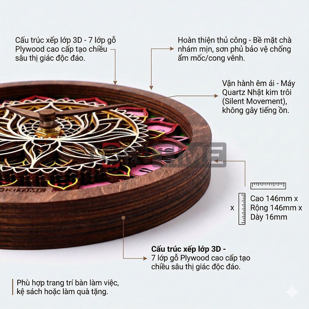 Đồng Hồ Gỗ 3D Hoa Sen – Phong Thủy May Mắn Và Bình An