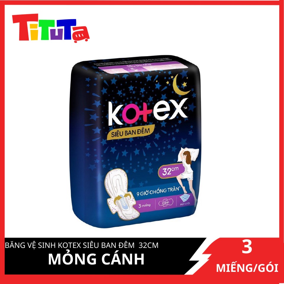 Băng Vệ Sinh Kotex Siêu Ban Đêm Mỏng Cánh 32cm 3 Miếng