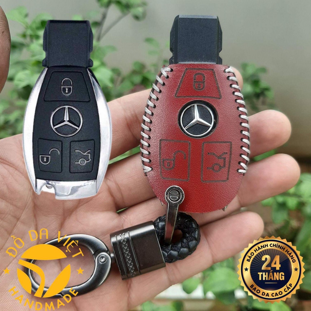 [Da Thật] Bao da chìa khoá Mercedes C class, E class, GLK, GLC, ML ... chìa mec bằng da bò THẬT