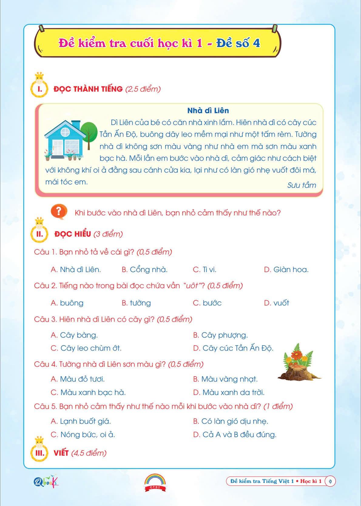 Đề Kiểm Tra Tiếng Việt Lớp 1 - Cả Năm - Chân Trời Sáng Tạo - Bản Quyền