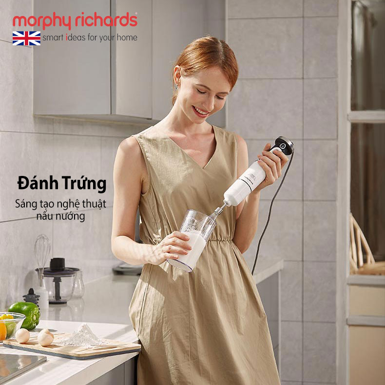 Máy xay cầm tay Morphy Richards MR6006, 4 trong 1, sinh tố, đánh trứng, bóc tỏi và xay thịt, hàng chính hãng