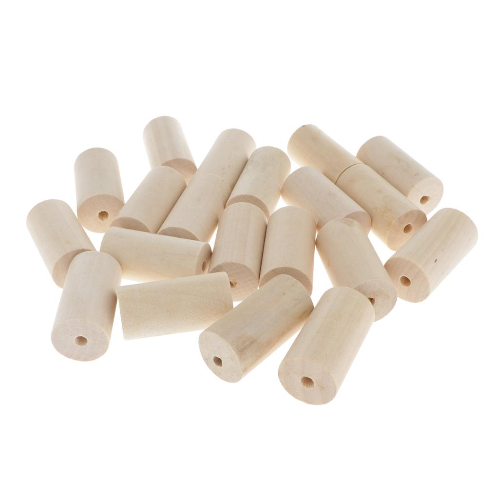 20x Natural Wooden Beads Round Cylinder Column Blocks DIY Craft Home Decor