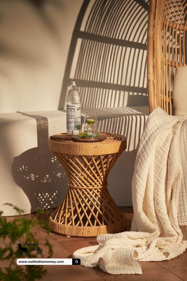 Bàn mây tre cổ điển trang trí phòng khách - Size lớn