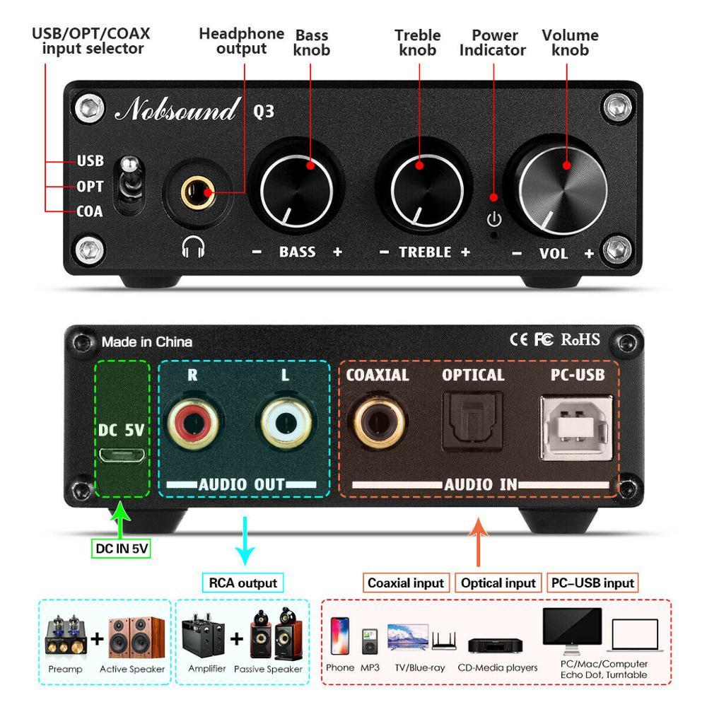 Douk Audio Q3 HIFI USB DAC Digital sang Toteal Converter AMP AMP Coax/OPT đến bộ chuyển đổi âm thanh 3,5mm với âm trầm treble bass