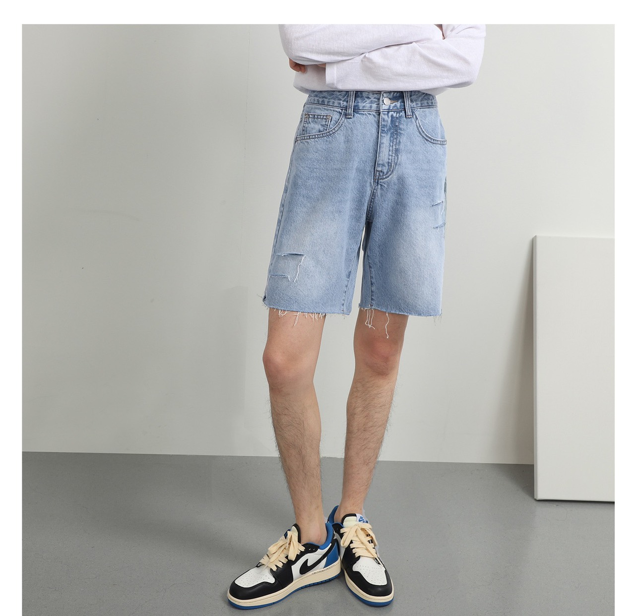 Quần Jean Shorts lai thả wax rách unisex