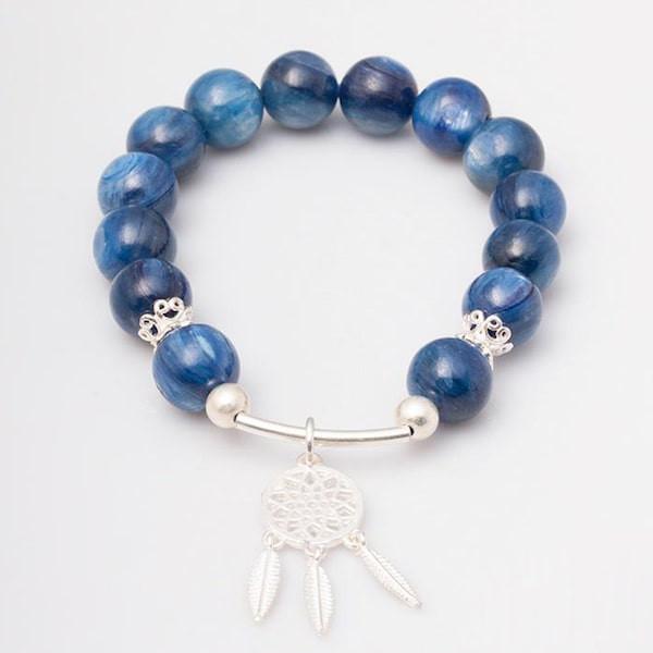 Vòng tay phong thủy đá Kyanite thiên nhiên 10 ly mix Charm Dreamcatcher Bạc 925