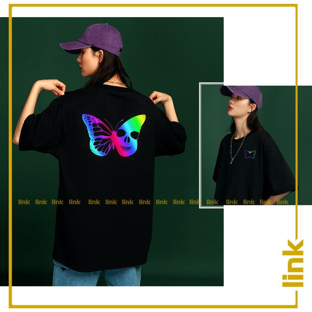 Áo thun nữ unisex tay lỡ BƯỚM ĐẦU LÂU phản quang 7 màu độc lạ