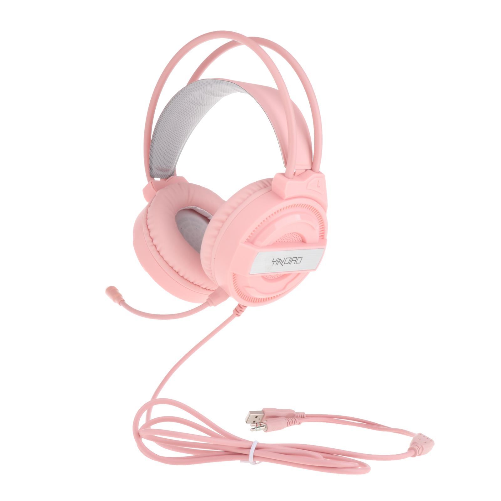Professional Pink Over Ear Gaming Headset Headphone with LED Light,Realistic Surround Sound Subwoofer