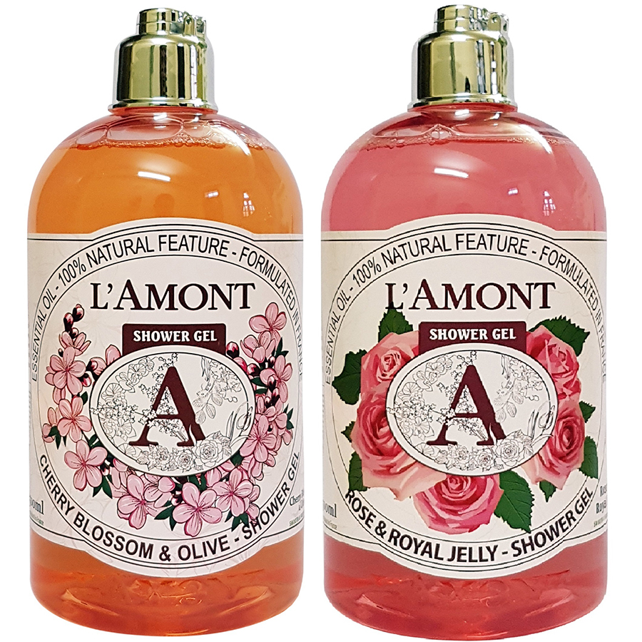 Combo Sữa Tắm L'amont En Provence Cherry Blossom Shower Gel Hương Hoa Anh Đào + Hoa Hồng (500ml / Chai)