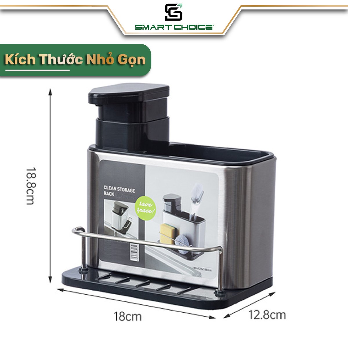 Kệ Để Đồ Rửa Chén SMARTCHOICE, Hộp Đựng Nước Rửa Chén 3 In 1 Kèm Giá Để Đồ Rửa Bát Và Thanh Treo Khăn Lau Cao Cấp - Hàng Chính Hãng