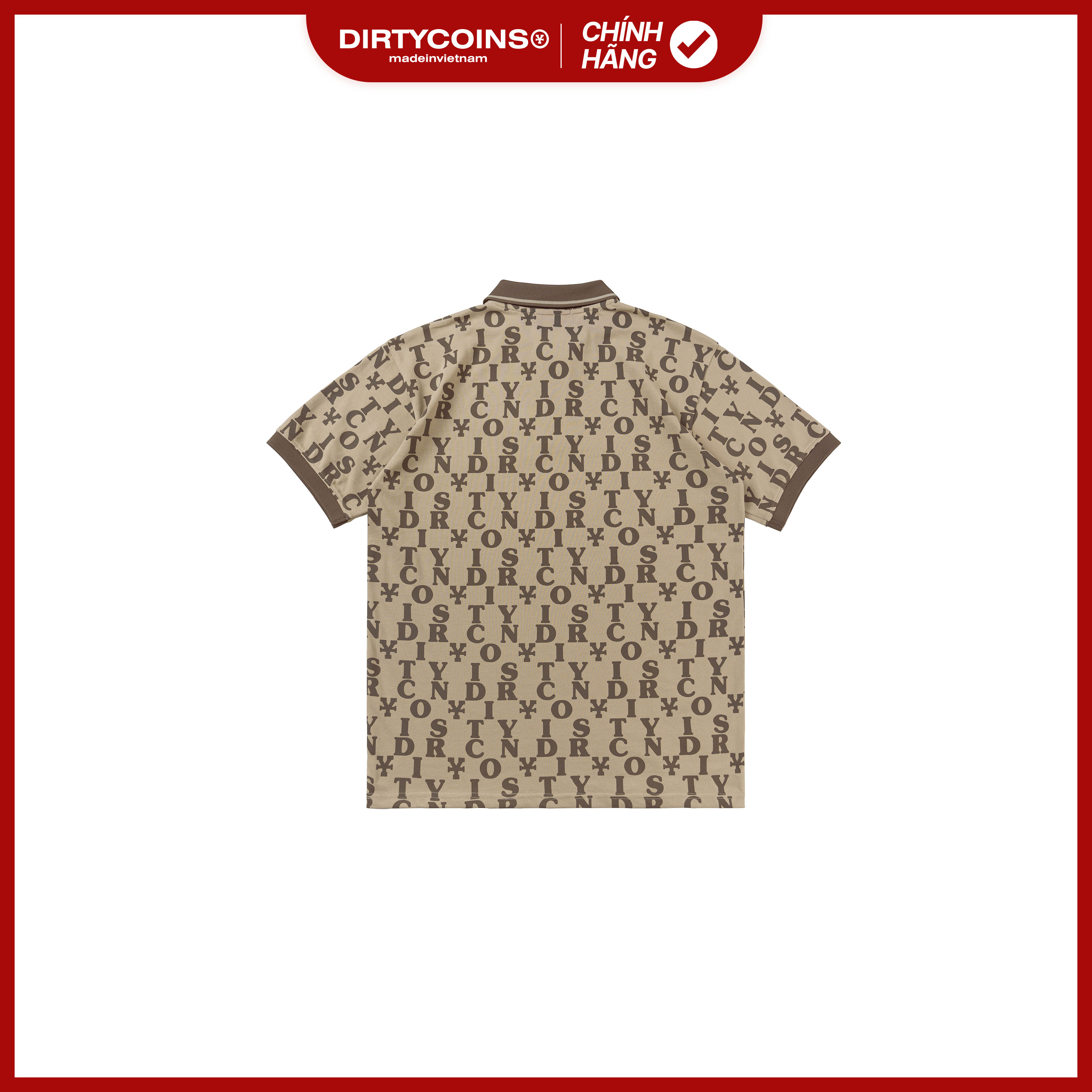 Áo Thun Letter Pattern Polo Shirt - Cream/Brown