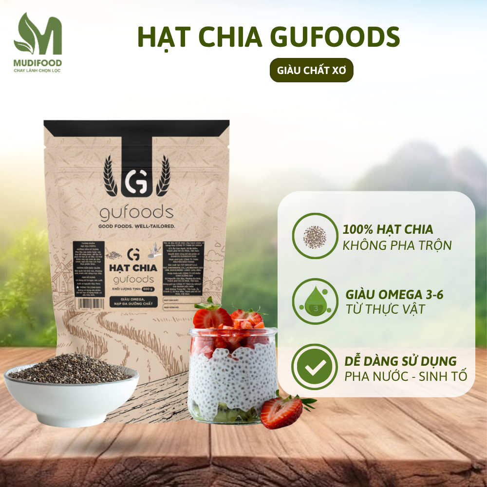 Hạt Chia Gufoods Túi 600g, Giàu Chất Xơ Omega 3-6 Cho Eat Clean Ăn Kiêng, , Không Chứa Cholesterol